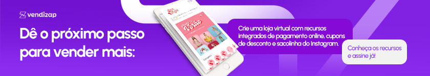Divulgar a loja online fica mais prazeroso com um catálogo da Vendizap. Dê o próximo passo para vender mais: crie uma loja virtual com recursos integrados de pagamento online, cupons de desconto e sacolinha do Instagram. Conheça os recursos e assine já!